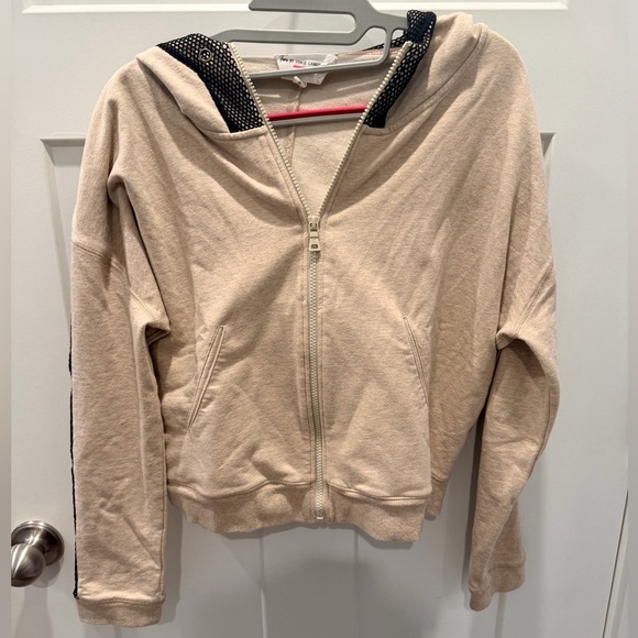 Two by Vince Camuto Tops - Two by Vince Camuto Beige Zip Hoodie Mesh Detail Stretch Sweatshirt Medium